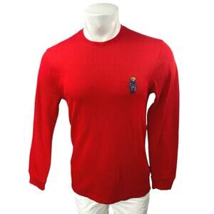 Polo Ralph Lauren Sleepwear Men's Red Embroidered Bear Knit Long Sleeve Top Sz M